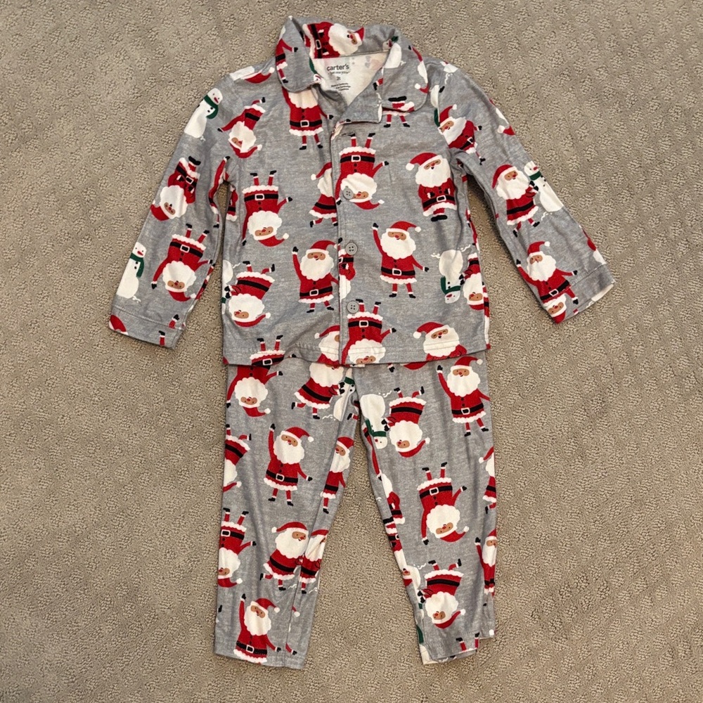 Carter's Gray Santa Print Kids Pajama Set